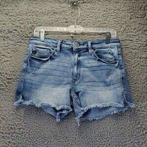 KanCan Shorts Womens Large Blue Denim Frayed Hem High-Rise Stretchy Jorts